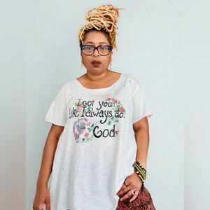 White Graphic Short Sleeve T-Shirt - Floral Faith Print